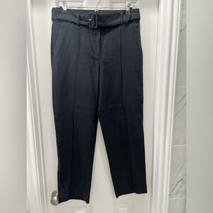 LOFT Linen Blend Belted Black Dress Pants Straight-Leg Sz 6